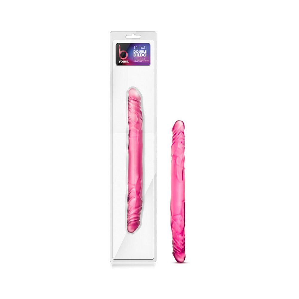B Yours Double Dildo in pink, double-ended with realistic texture for versatile pleasure and shared intimacy.