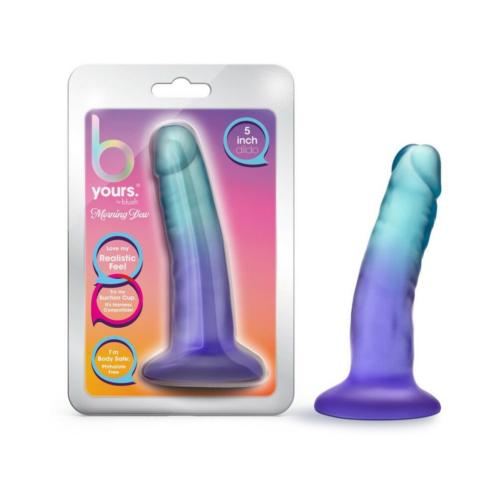 B Yours Morning Dew 5 inch sapphire dildo with suction cup base and realistic feel for versatile intimate use