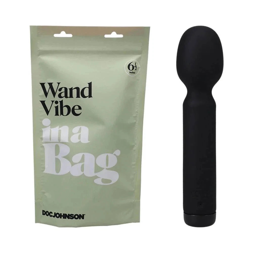 Doc Johnson Wand Vibe In A Bag Rechargeable Silicone Vibrator Black by Vibrators and Massagers