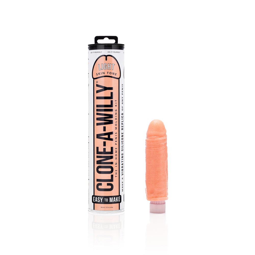 Clone-A-Willy DIY Vibrating Dildo Kit in light skin tone with body-safe materials and single-speed vibrator for personalized pleasure.