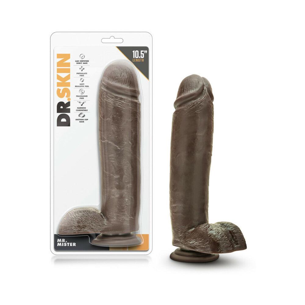 Dr. Skin Mr. Mister 10.5-inch realistic brown dildo with balls and suction cup base