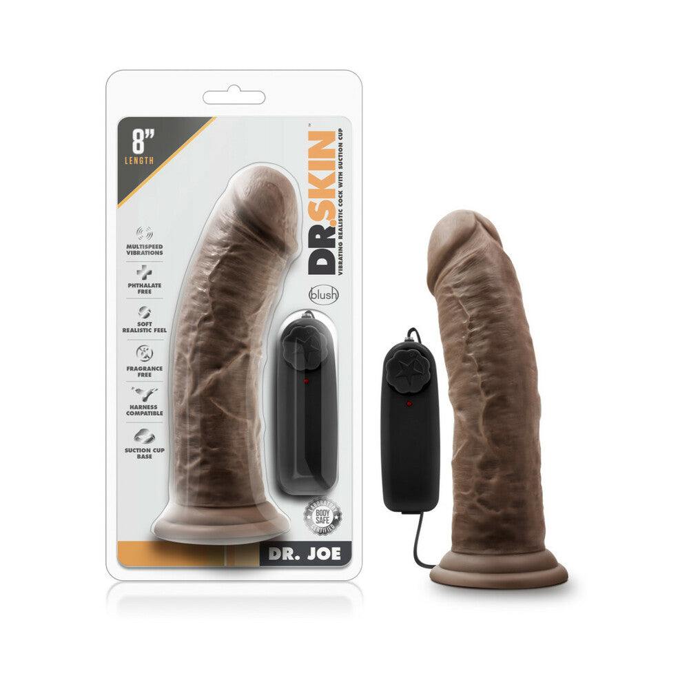 Dr. Skin Dr. Joe 8 inch brown realistic vibrating dildo with suction cup base and remote control.