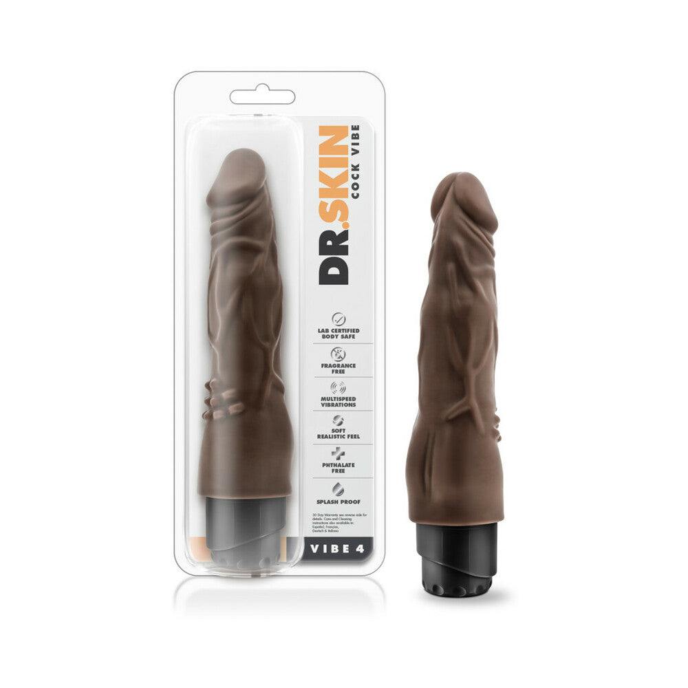 Dr. Skin Vibe 4 realistic 8-inch brown vibrating dildo with flexible shaft and multi-speed vibrations, waterproof and body-safe.