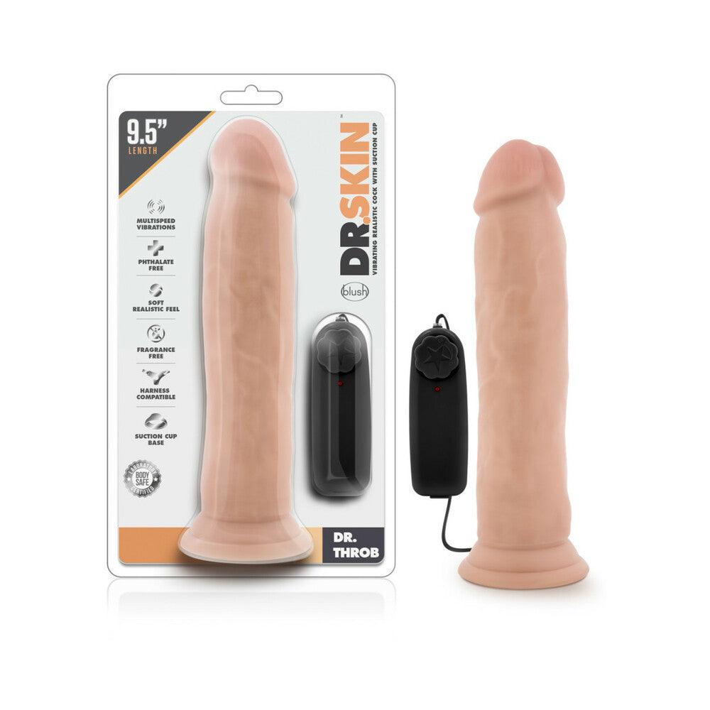 Dr. Skin Dr. Throb 9.5-inch beige realistic vibrating dildo with suction cup base and remote control