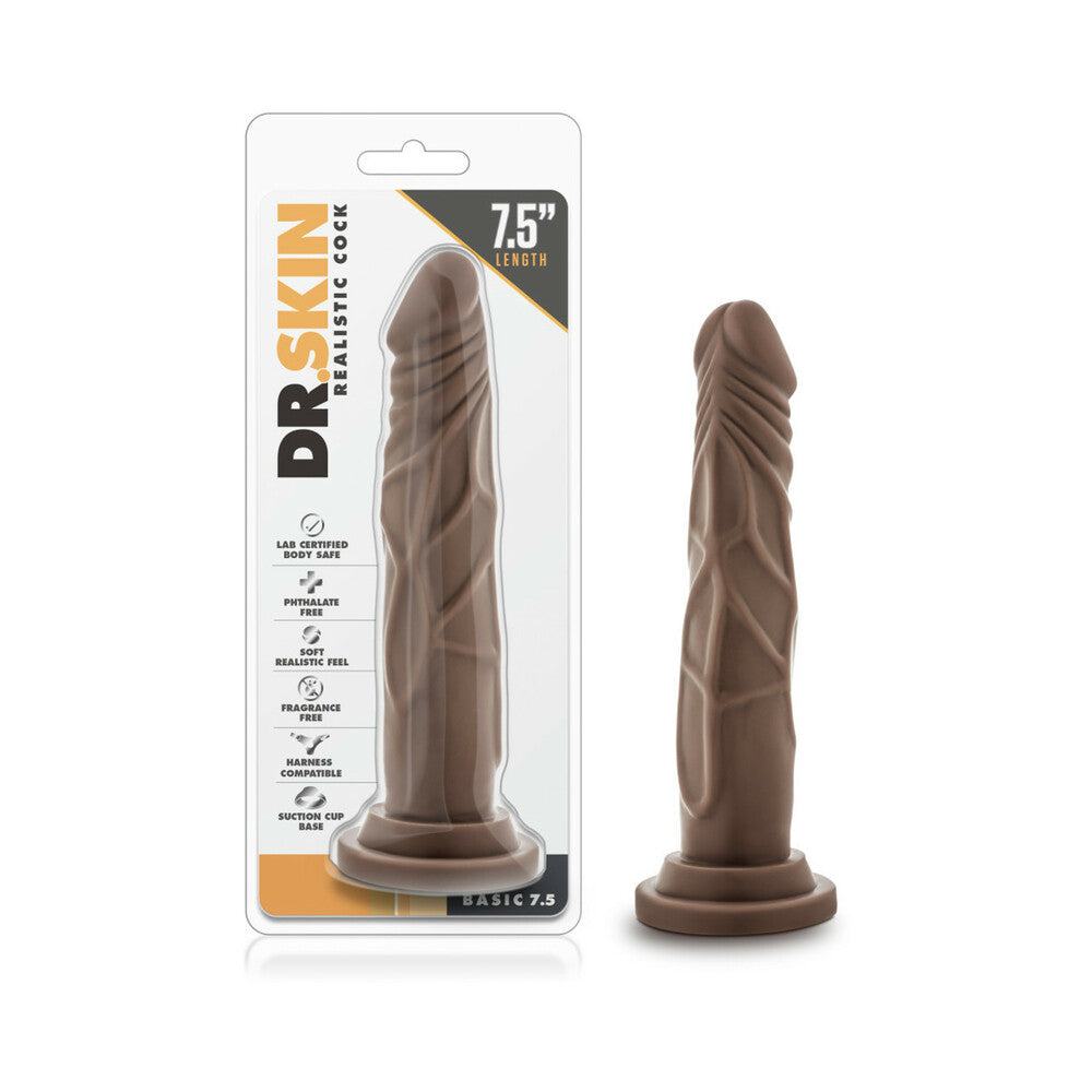 Dr. Skin Basic 7.5 inch realistic brown dildo with suction cup base and lifelike texture