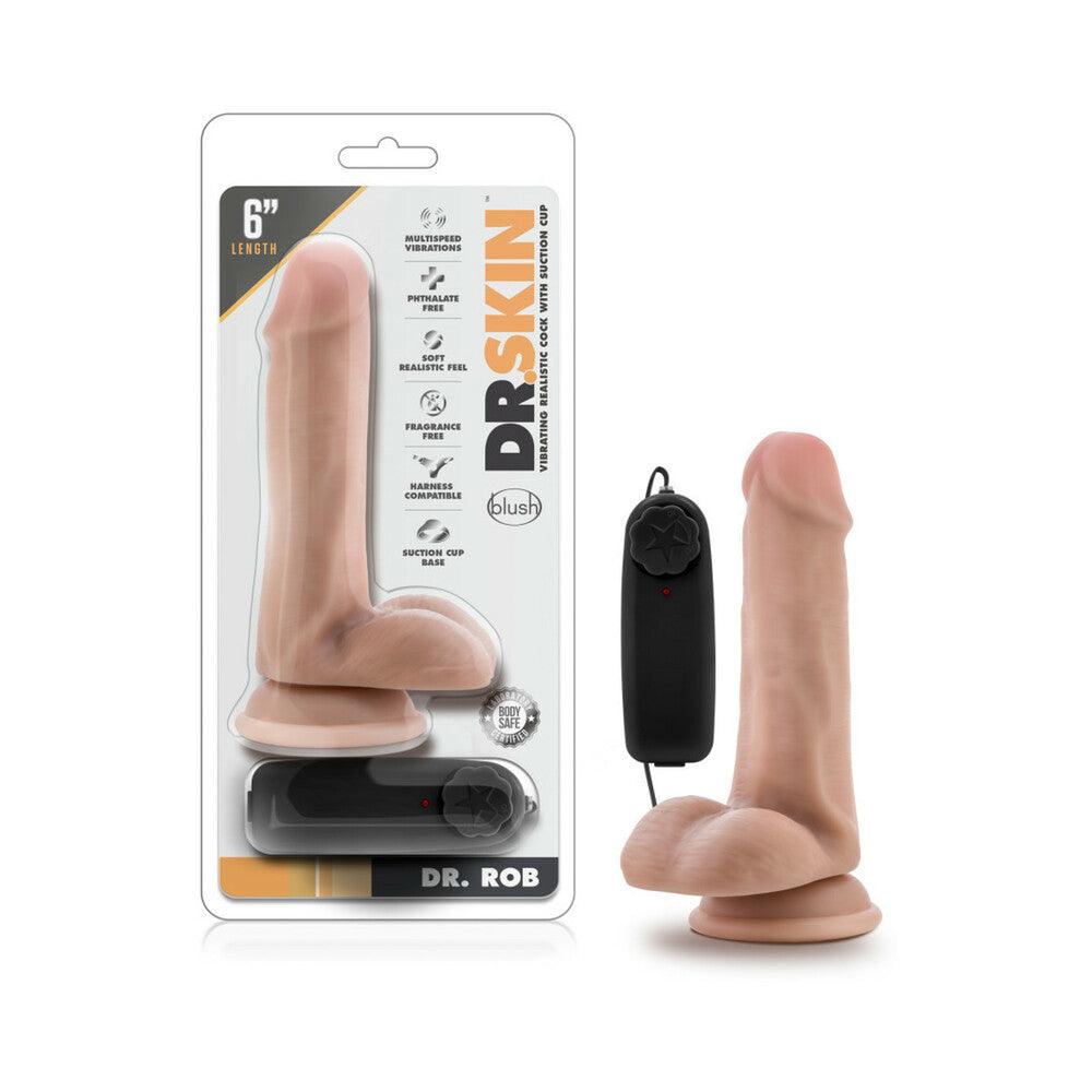 Dr. Skin Dr. Rob realistic 6-inch beige vibrating dildo with suction cup base and remote control.