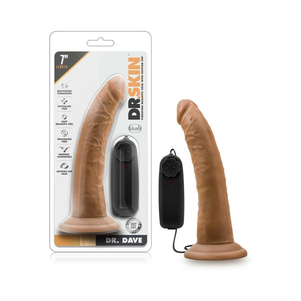 Dr. Skin Dr. Dave 7-inch tan realistic vibrating dildo with multi-speed remote and suction cup base