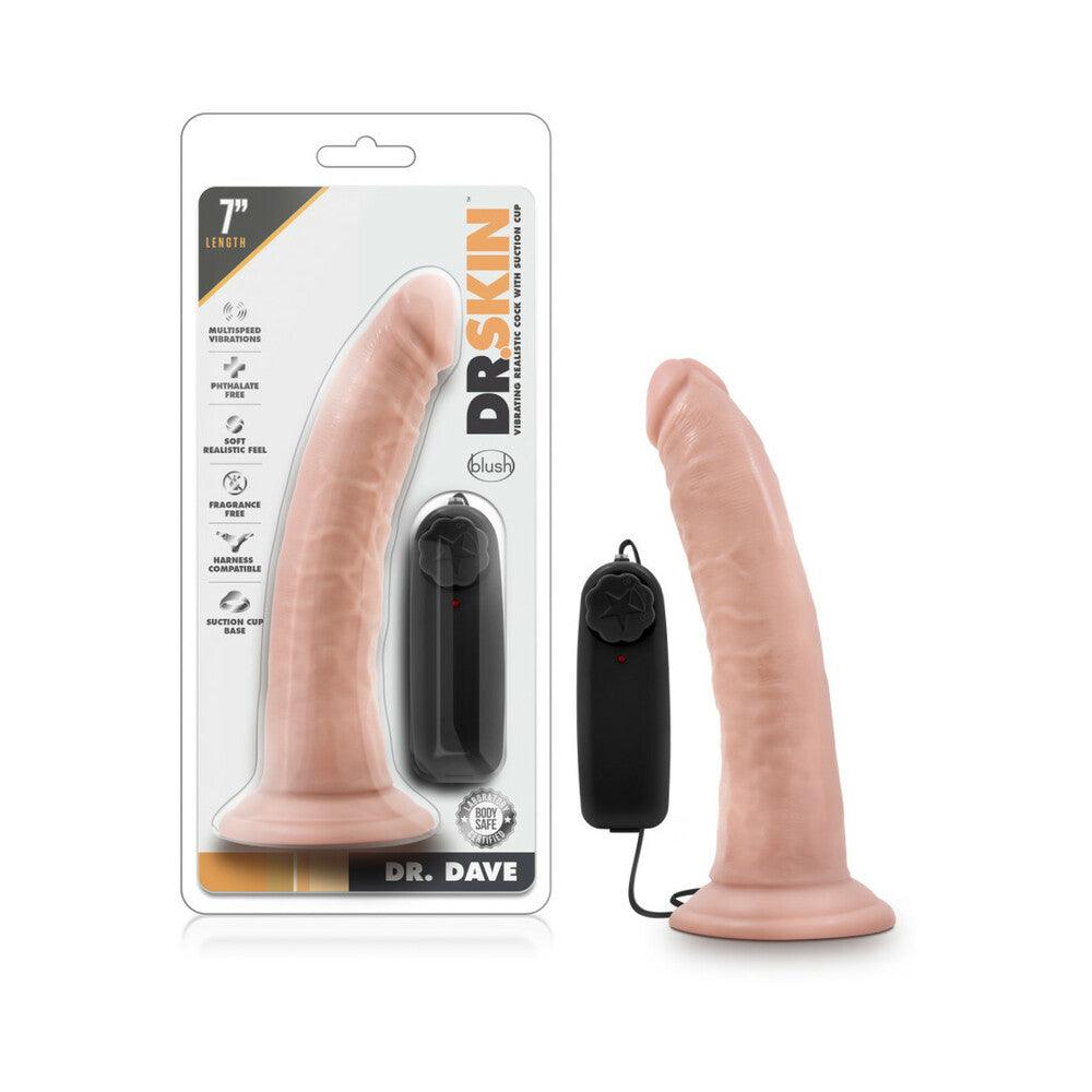 Dr. Skin Dr. Dave realistic 7-inch beige vibrating dildo with suction cup base and remote control.