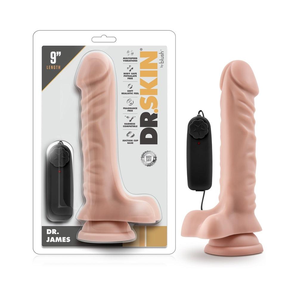 Beige Dr. Skin Dr. James 9-inch realistic vibrating dildo with suction cup base and remote control