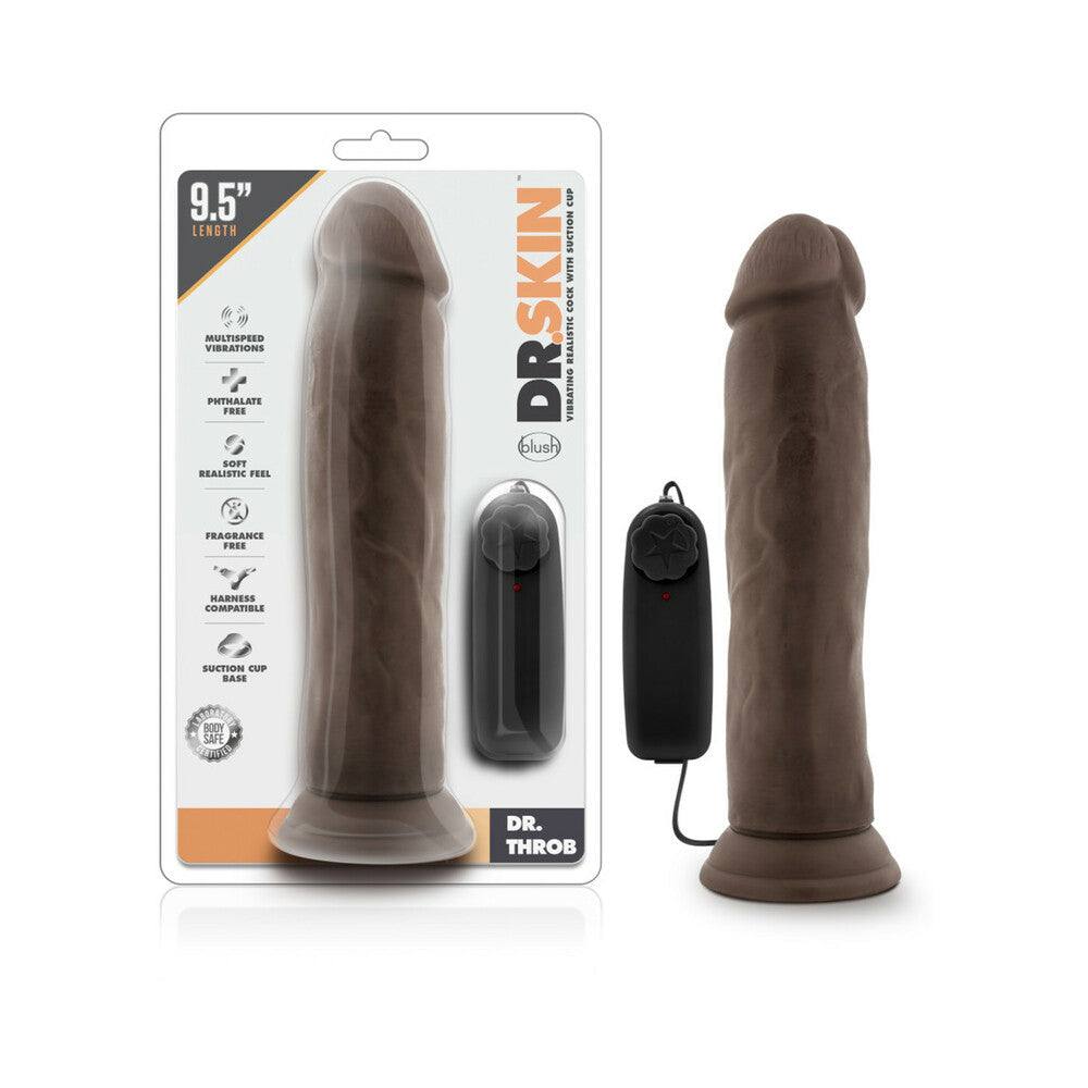Dr. Skin Dr. Throb 9.5 inch brown realistic vibrating dildo with suction cup and remote control