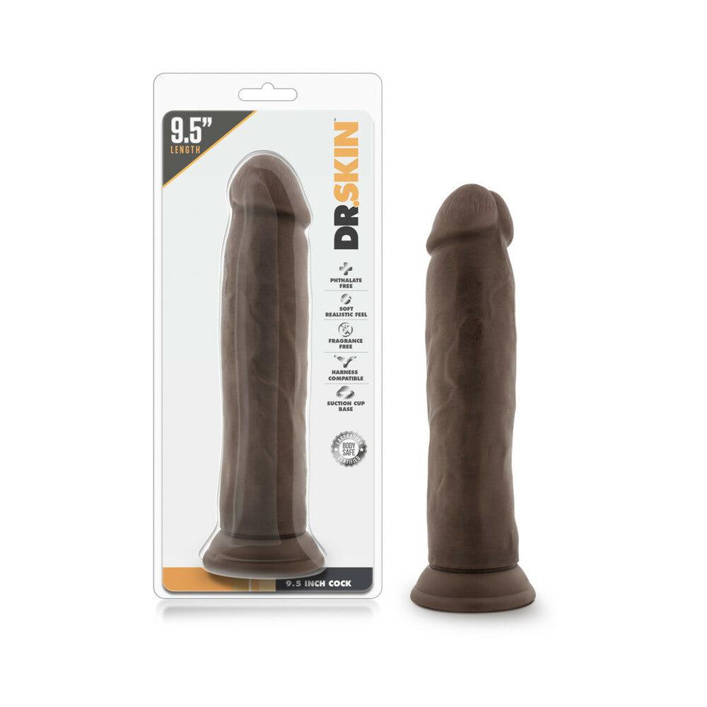 Dr. Skin Realistic 9.5 inch brown dildo with suction cup base and phthalate-free PVC material