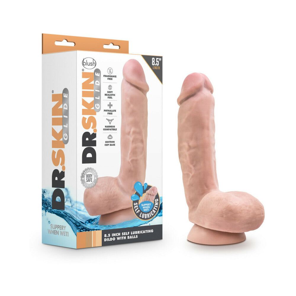 Dr. Skin Glide 8.5-inch beige realistic self-lubricating dildo with suction cup and balls