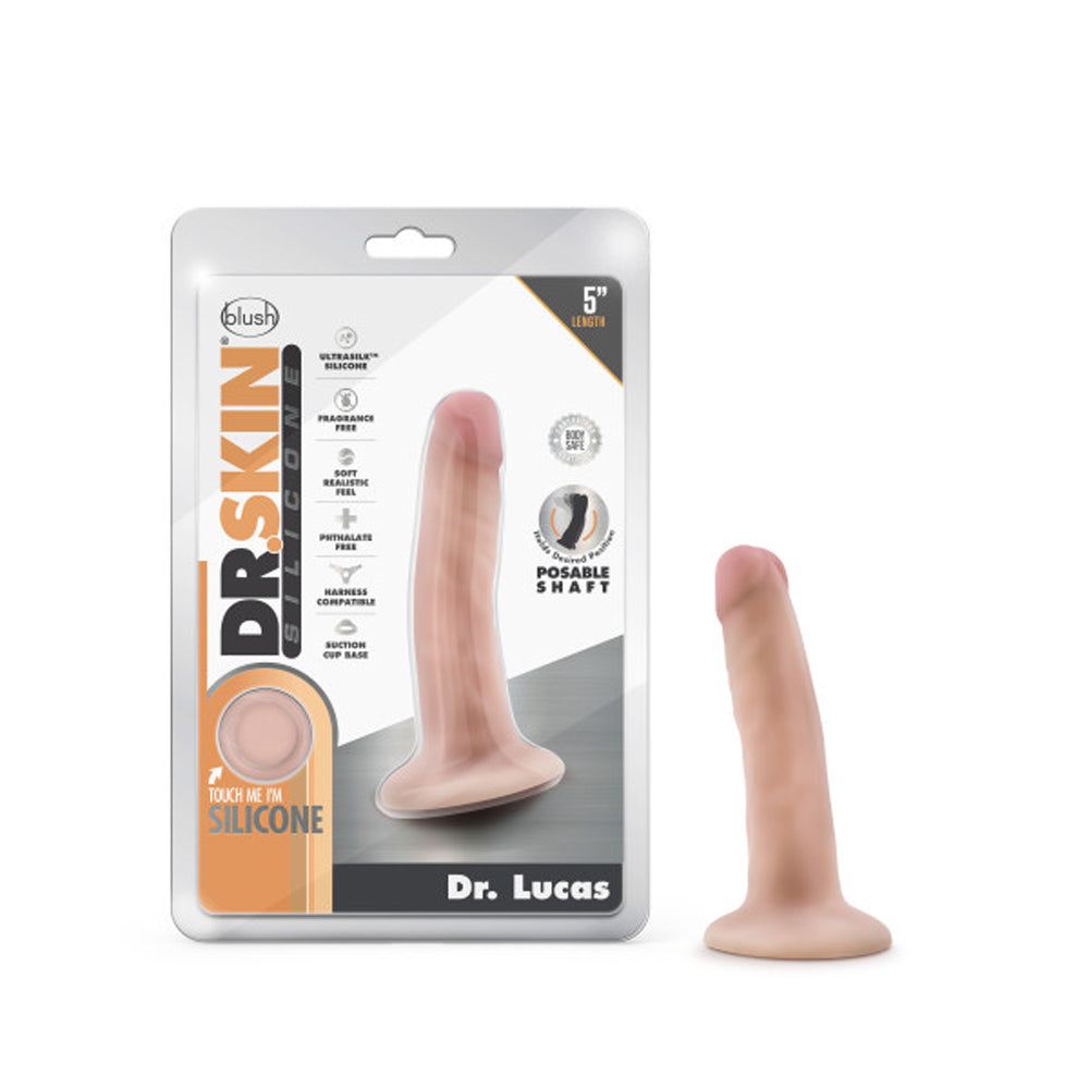 Beige Dr. Skin Silicone 5-inch realistic posable dildo with suction cup base and lifelike texture