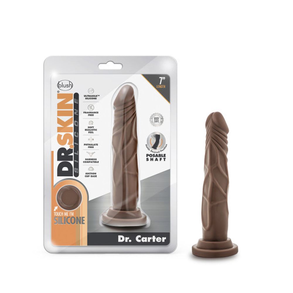 Dr. Skin Silicone realistic 7-inch posable brown dildo with suction cup base and lifelike design