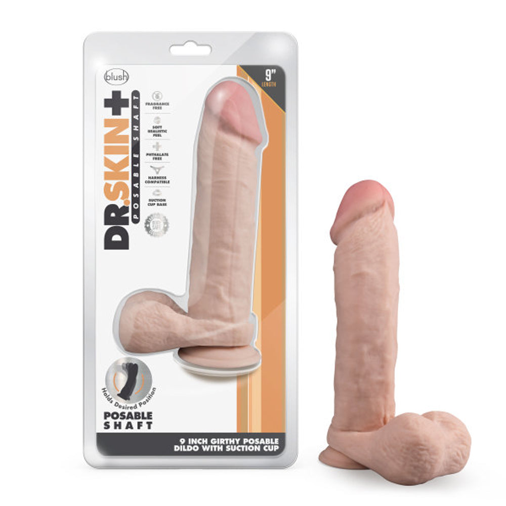Dr. Skin Plus Thick 9 in. Triple Density Posable Dildo with Balls Beige by Anal Toys & Stimulators