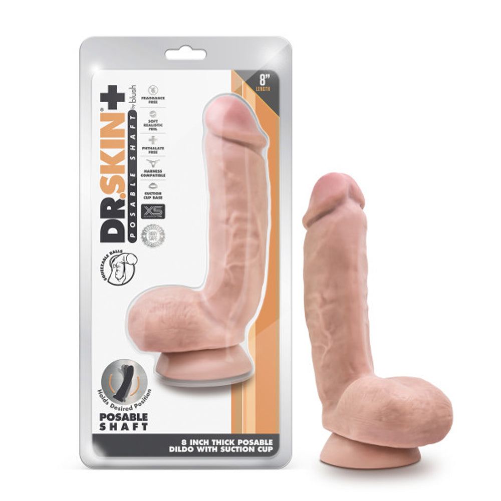 Dr. Skin Plus Thick 8 in. Triple Density Posable Dildo with Balls Beige by Anal Toys & Stimulators
