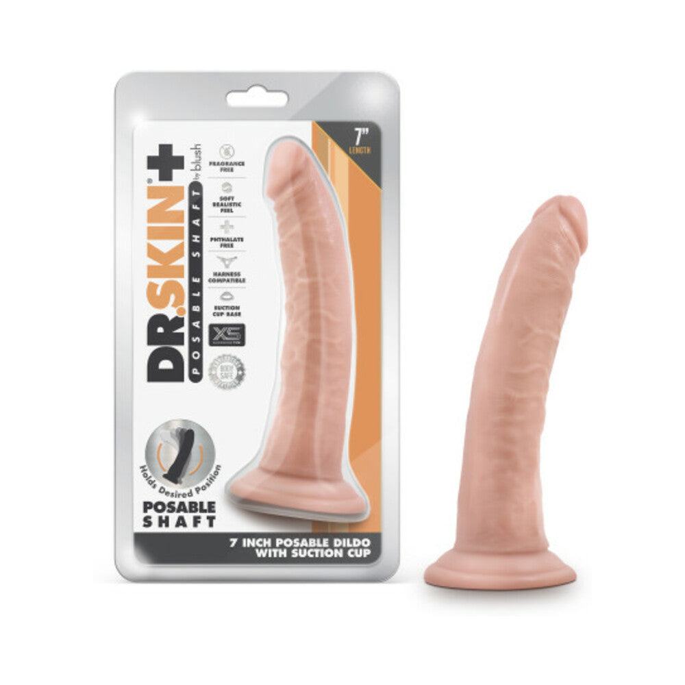 Dr. Skin Plus Realistic 7-inch triple density posable dildo in beige with suction cup base