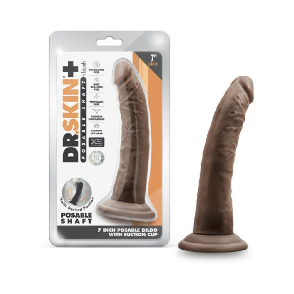 Dr. Skin Plus Realistic 7 inch brown triple density posable dildo with suction cup base