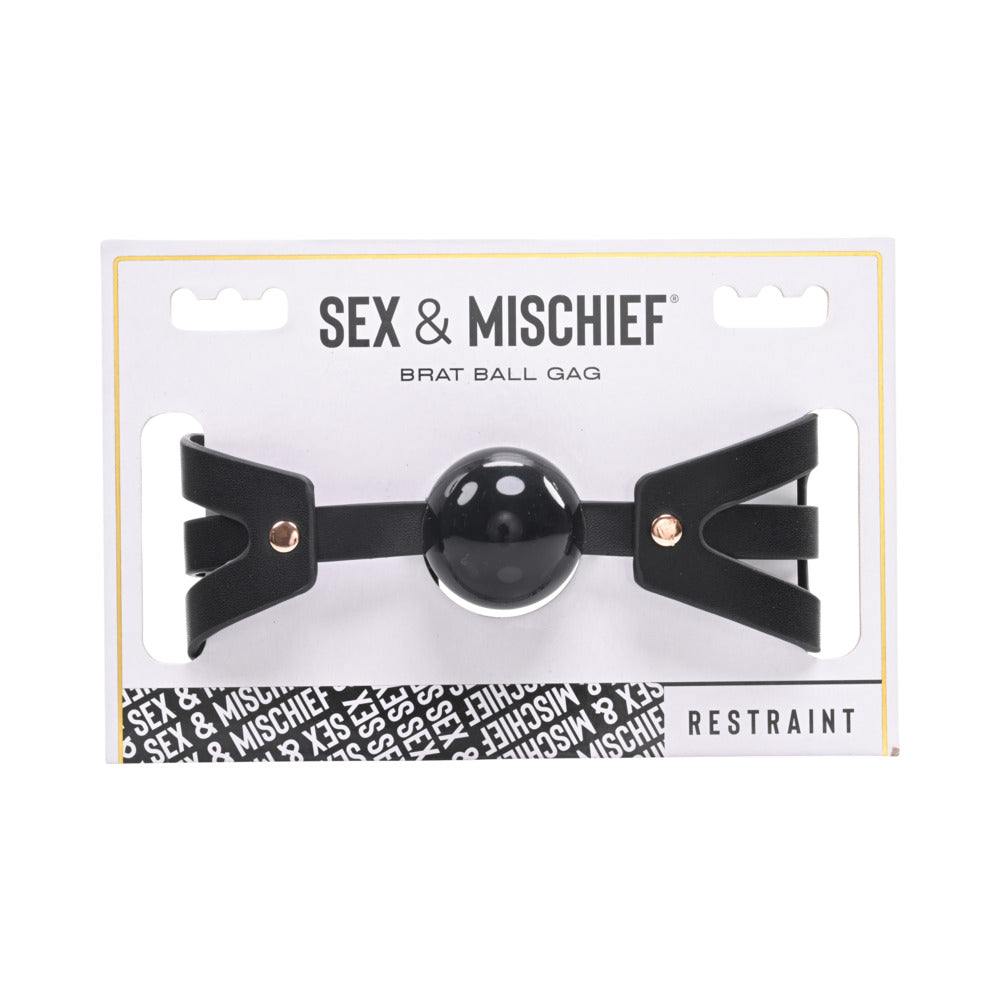 Sportsheets Sex & Mischief Brat Ball Gag with adjustable faux leather straps and silicone ball restraint
