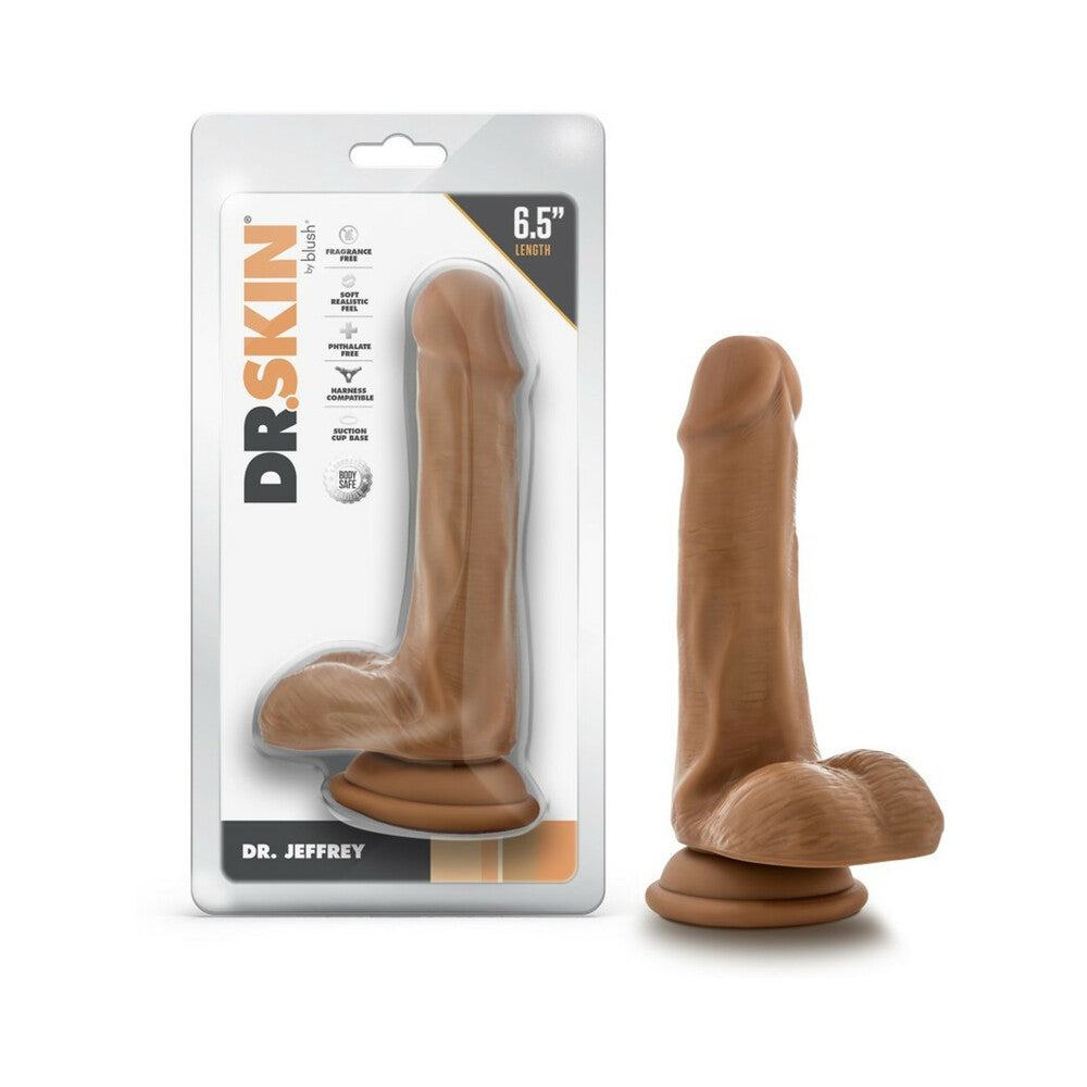 Dr. Skin Dr. Jeffrey 6.5-inch tan dildo with realistic veins, balls, suction base, and body-safe PVC material.