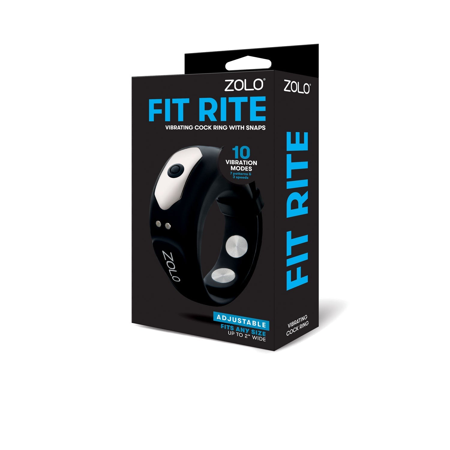 Zolo Fit Rite Vibrate Cock Ring with Snaps - Black by Cock & Balls