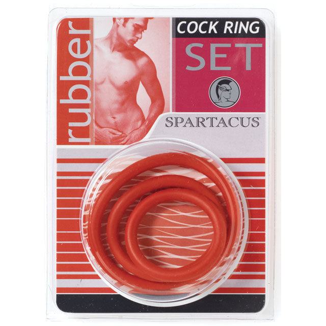 Spartacus Cock Ring Set of 3 red rubber enhancers for firmer erection and prolonged ejaculation