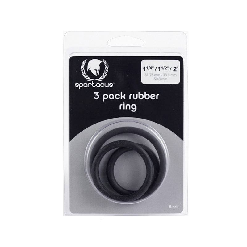 Spartacus Rubber Cock Ring set of 3 black rubber rings in packaging