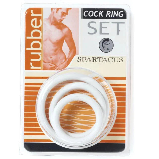 Cock ring set of three soft white rubber rings in clamshell packaging by Spartacus