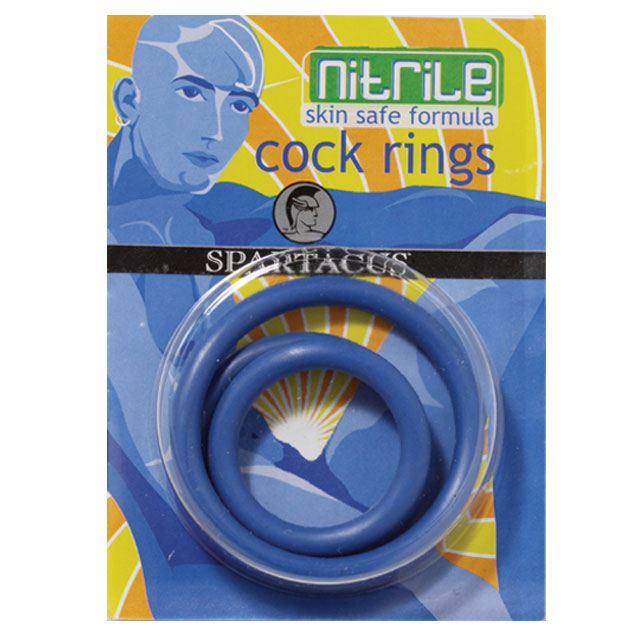 Blue nitrile cock ring set with three sizes, skin-safe and flexible material