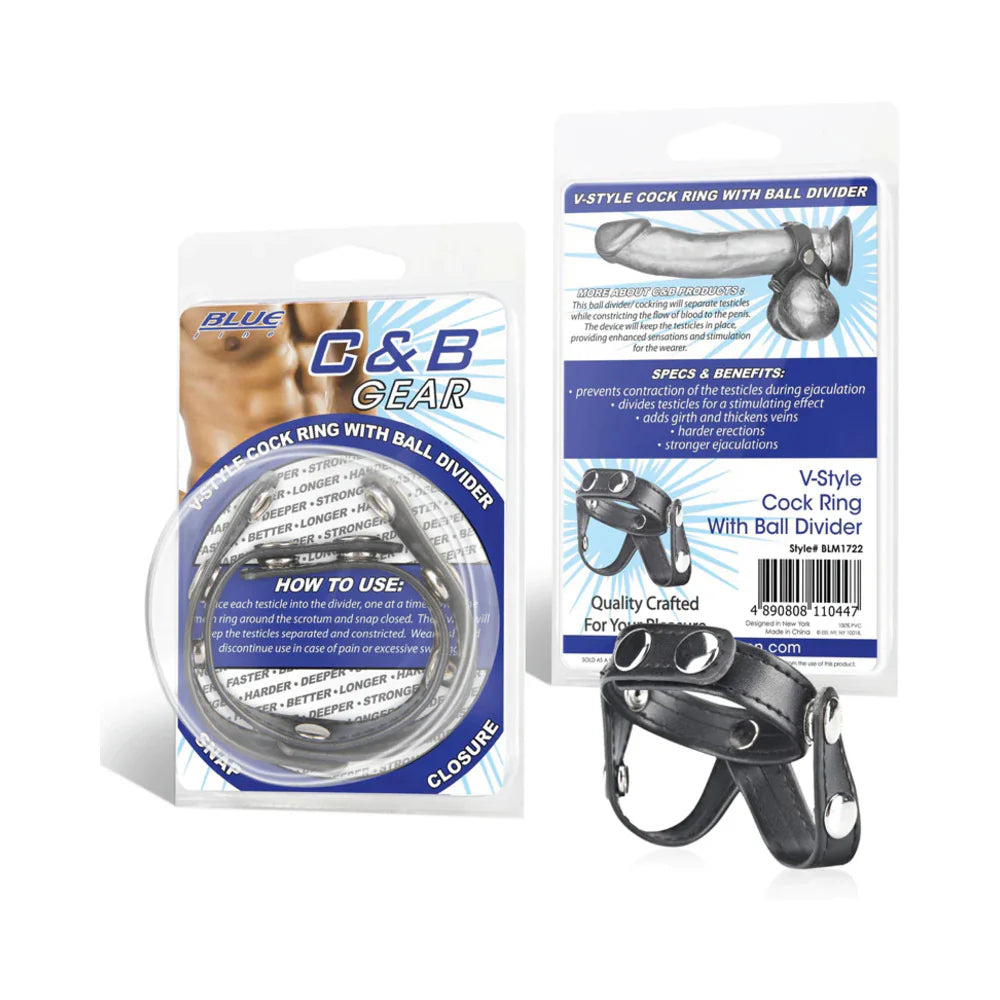 Blue Line C&B Gear V-style Cock Ring with Ball Divider by Cock & Balls