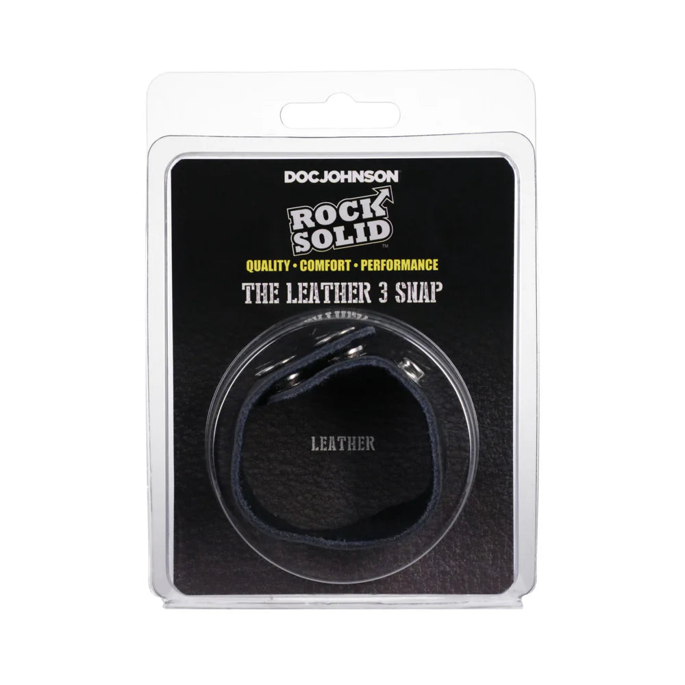 Rock Solid Adjustable Leather 3 Snap Cock Ring (Black) by Cock & Balls
