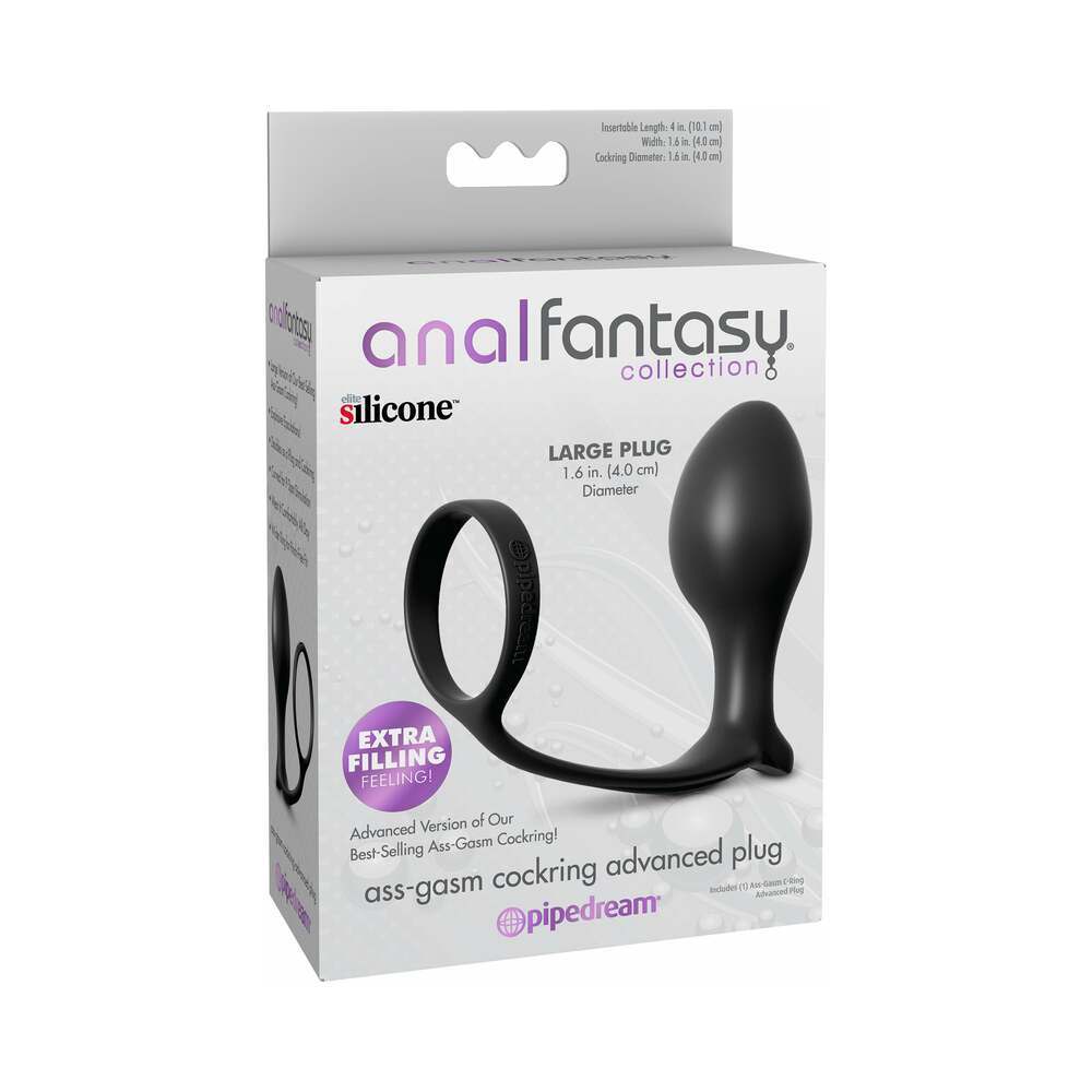 Anal Fantasy Collection Silicone Ass-Gasm Cock Ring Advanced Plug Black by Cock & Balls
