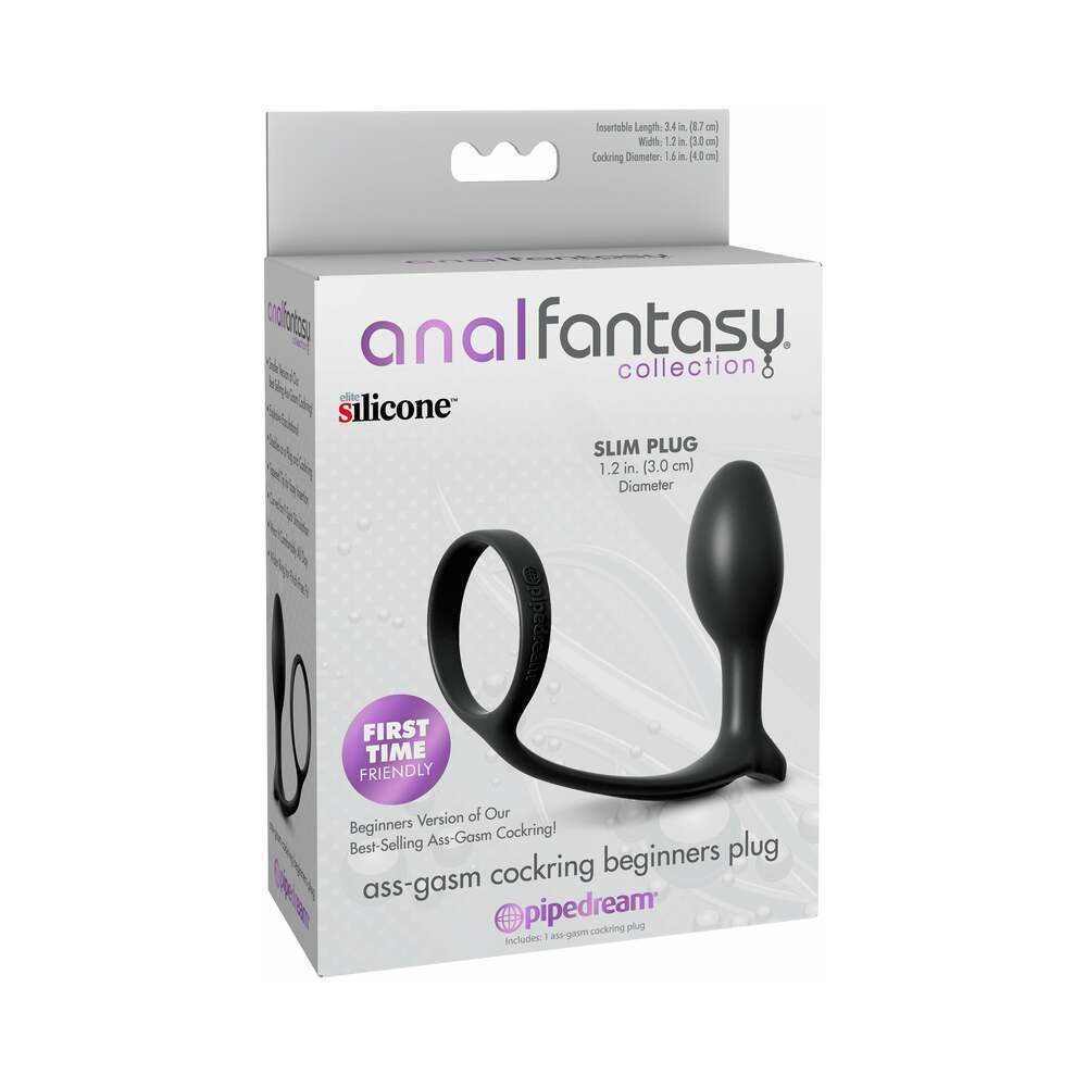 Anal Fantasy Collection Silicone Ass-Gasm Cock Ring Beginner's Plug Black by Cock & Balls