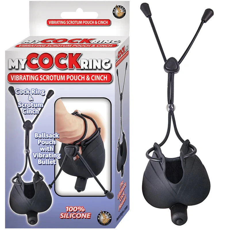 My Cock Ring Vibrating Scrotum Pouch & Cinch With Bullet Silicone Waterproof Black by Cock & Balls
