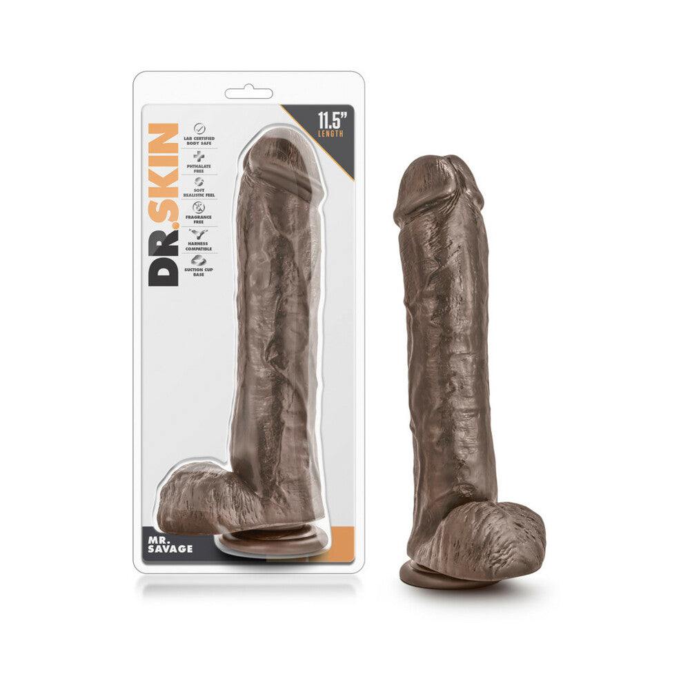 Dr. Skin Mr. Savage 11.5-inch realistic brown dildo with balls and suction cup base