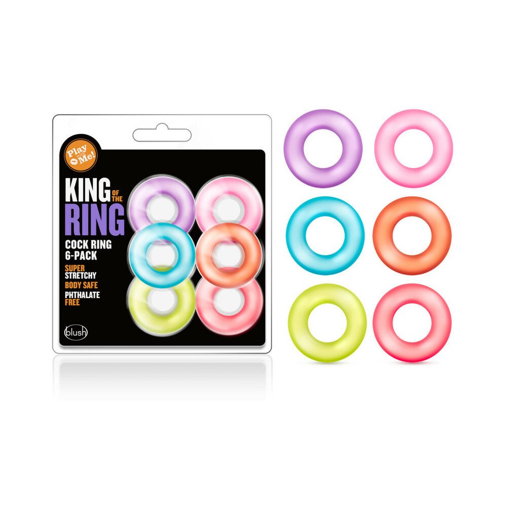 Play with Me King of the Ring 6-pack colorful stretchy cock rings for stamina and harder erections