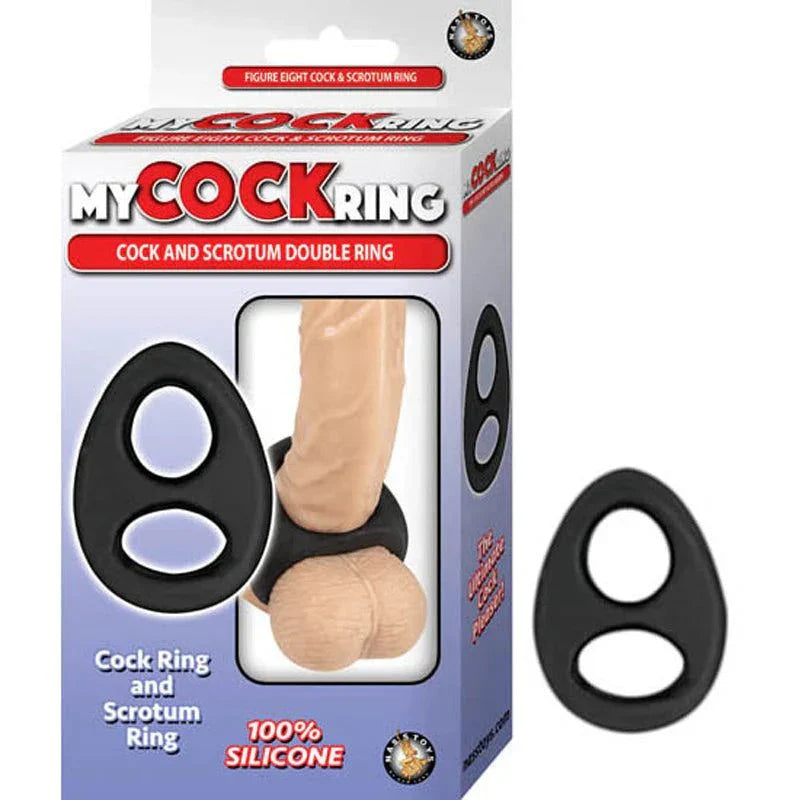 Black silicone cock and scrotum double ring for enhanced pleasure, size 2.75 inches