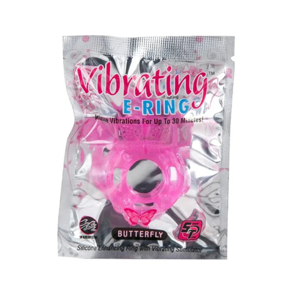 Powerbullet Vibrating Cockring Butterfly pink silicone vibrating erection enhancer in sealed packaging