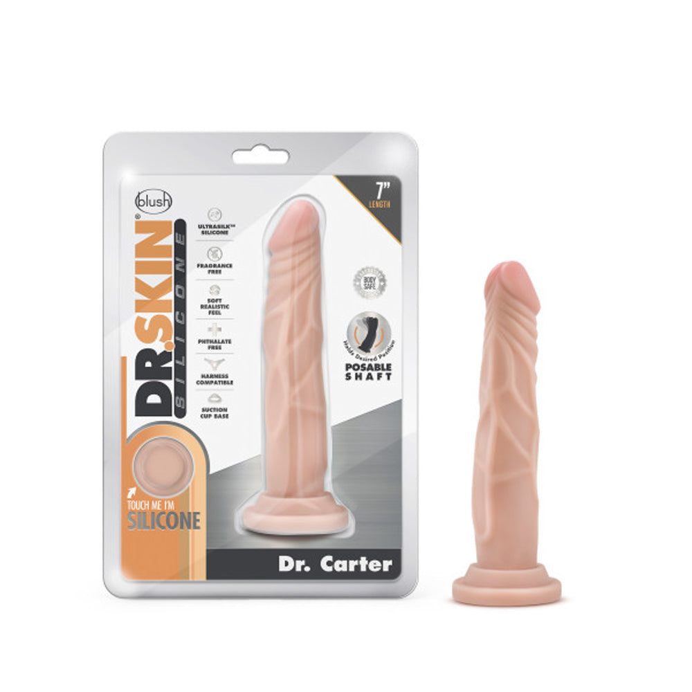 Dr. Skin Silicone Dr. Carter realistic 7-inch posable dildo with suction cup base in beige