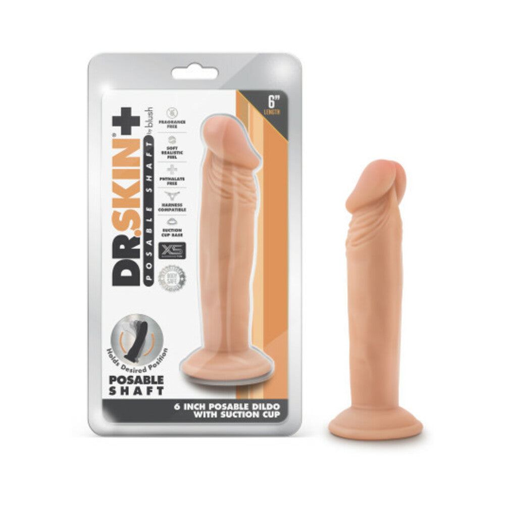 Dr. Skin Plus Realistic 6 in. Triple Density Posable Dildo Beige by Anal Toys & Stimulators