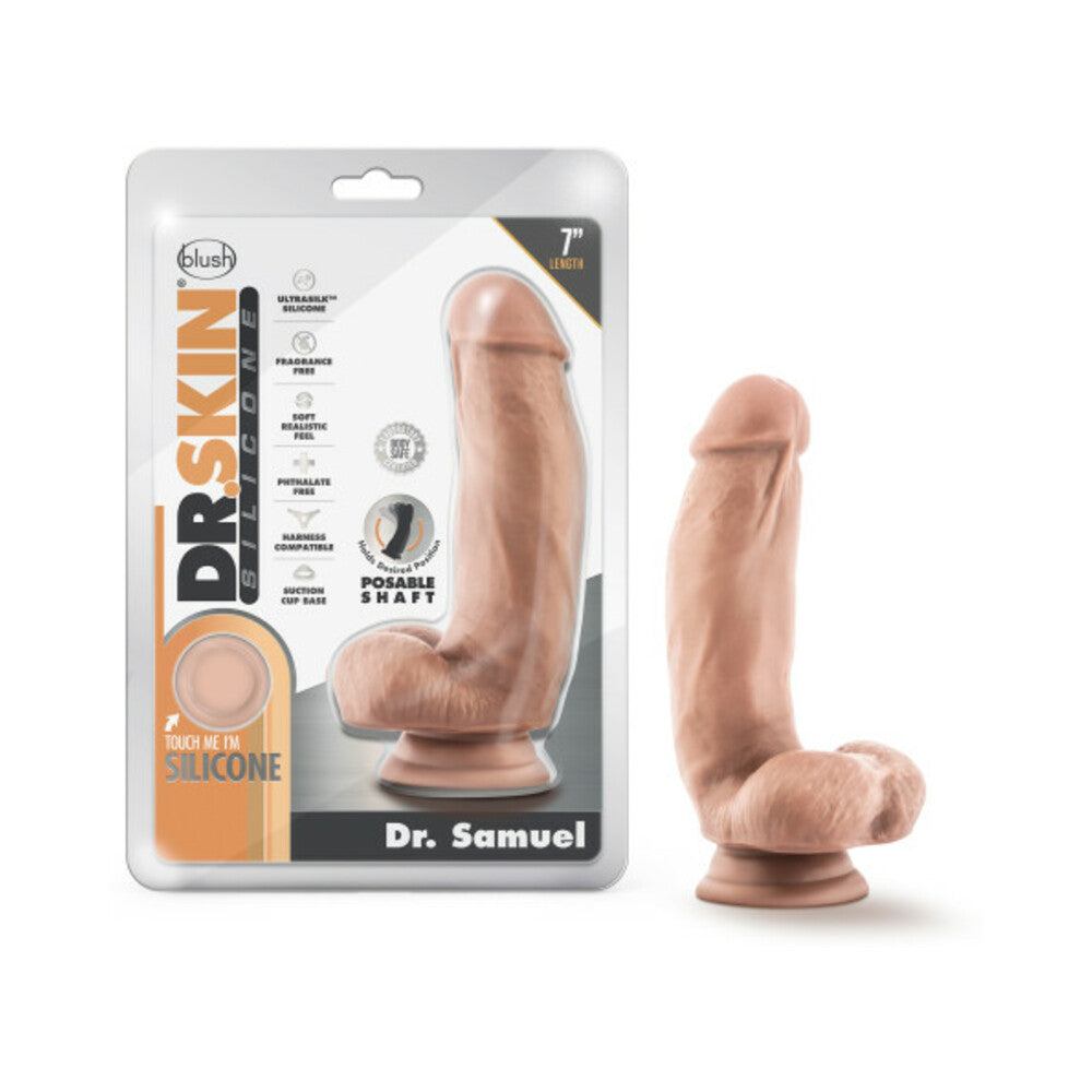 Dr. Skin Silicone Dr. Samuel Realistic 7 in. Posable Dildo with Balls Beige by Anal Toys & Stimulators