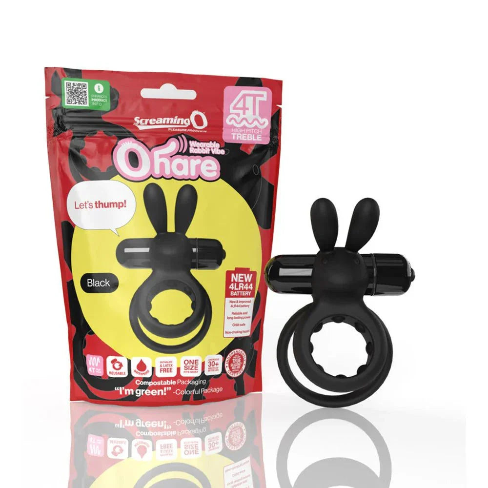 Black Screaming O 4T Ohare vibrating rabbit double cockring with eco-friendly packaging and rechargeable battery