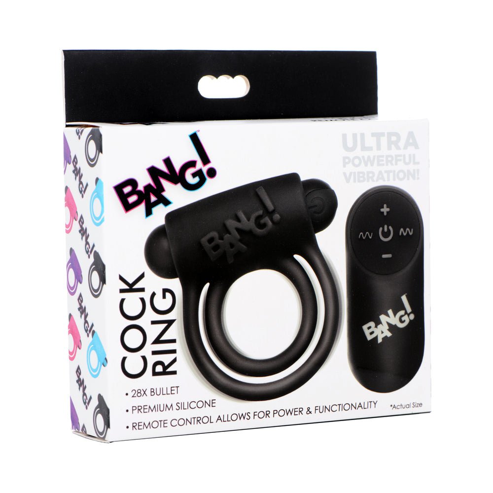 BANG! Silicone Cock Ring with remote control and vibrating bullet in black for enhanced pleasure and performance