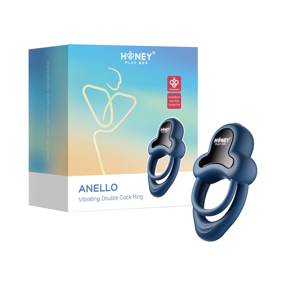 Anello app-controlled vibrating double cock ring with clitoral stimulator in black, featuring dual silicone rings and 9 vibration modes for enhanced pleasure.