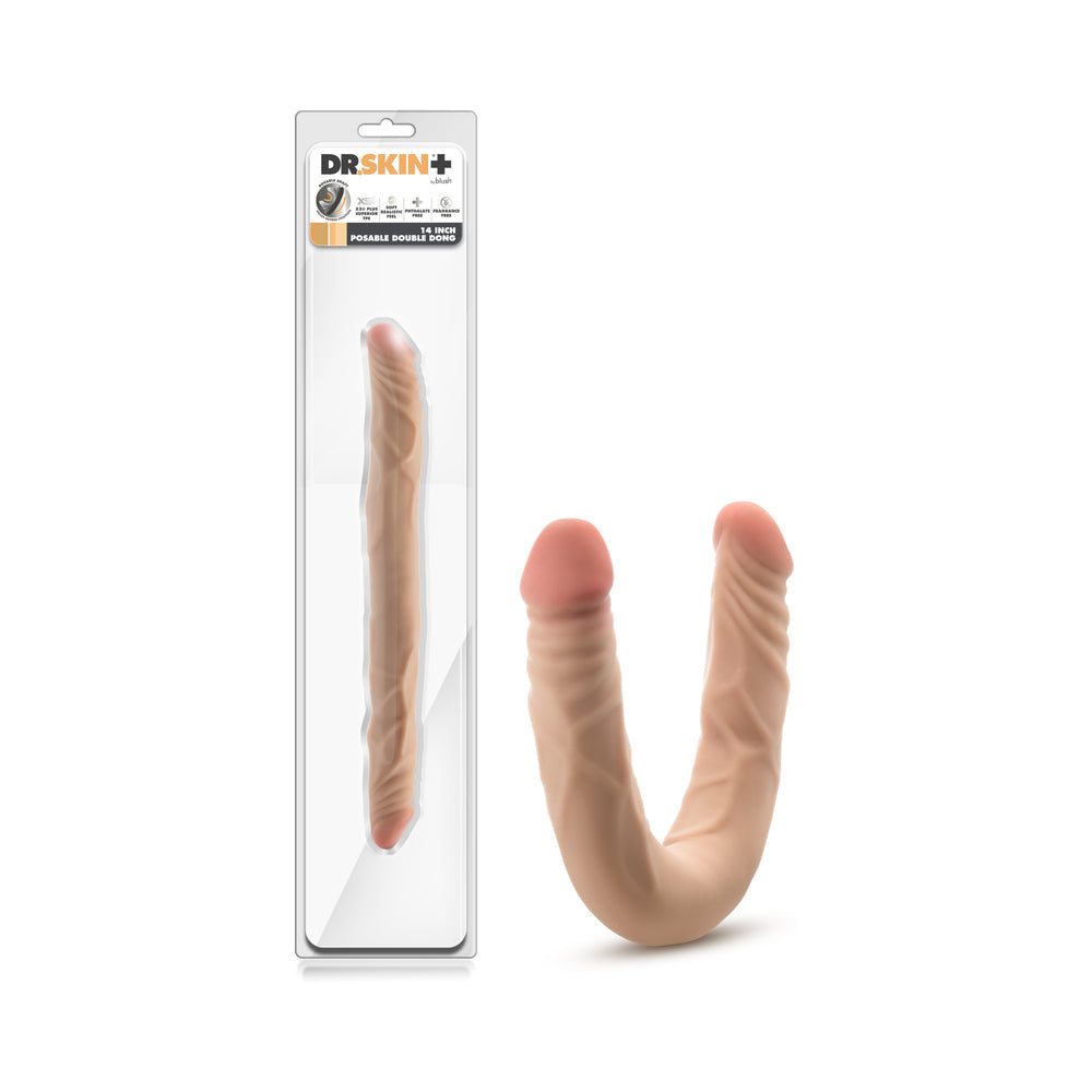Dr. Skin Plus 14 in. Posable Double Dong Beige by Anal Toys & Stimulators
