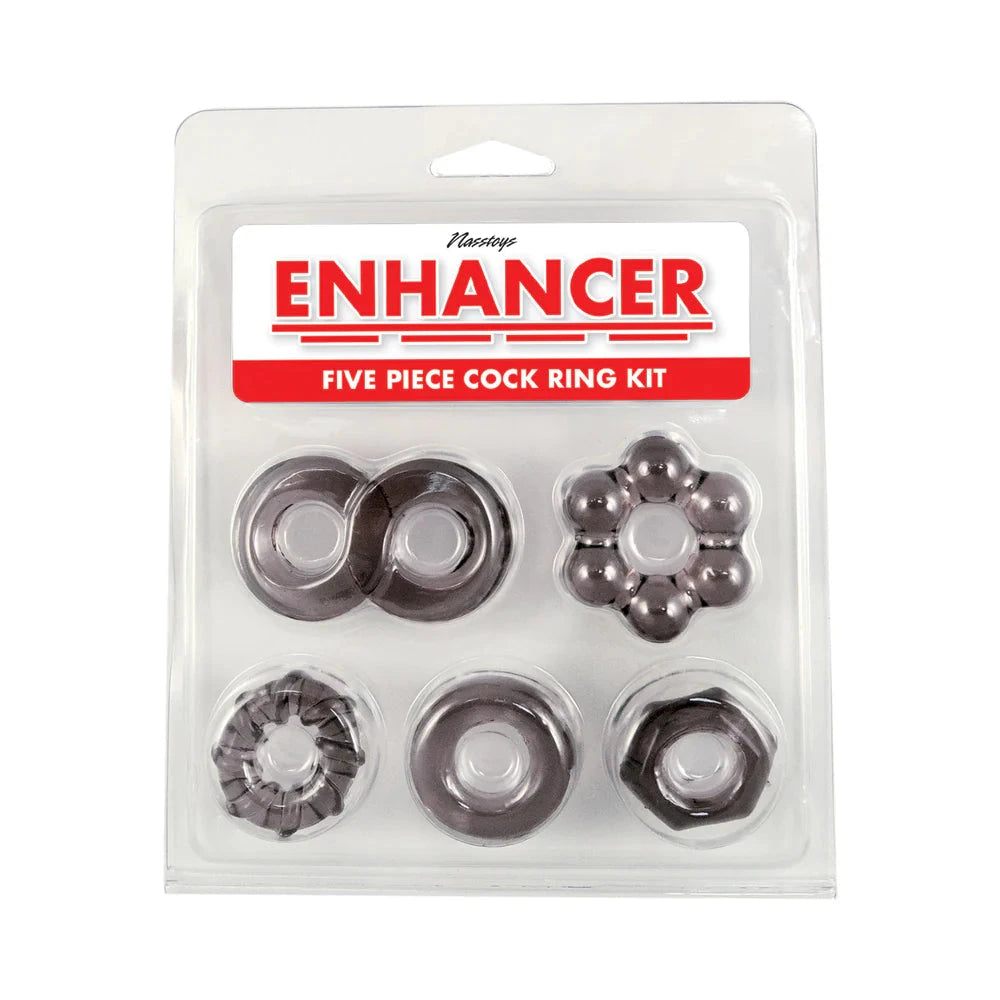 Enhancer Five Piece Cock Ring Set Black by Cock & Balls