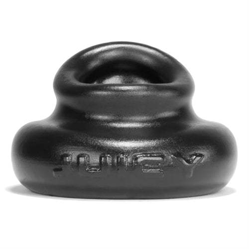 Black Juicy Pumper Fatty Cockring made of thick silicone with a soft, squishy base and curved lip design for enhanced support and comfort.