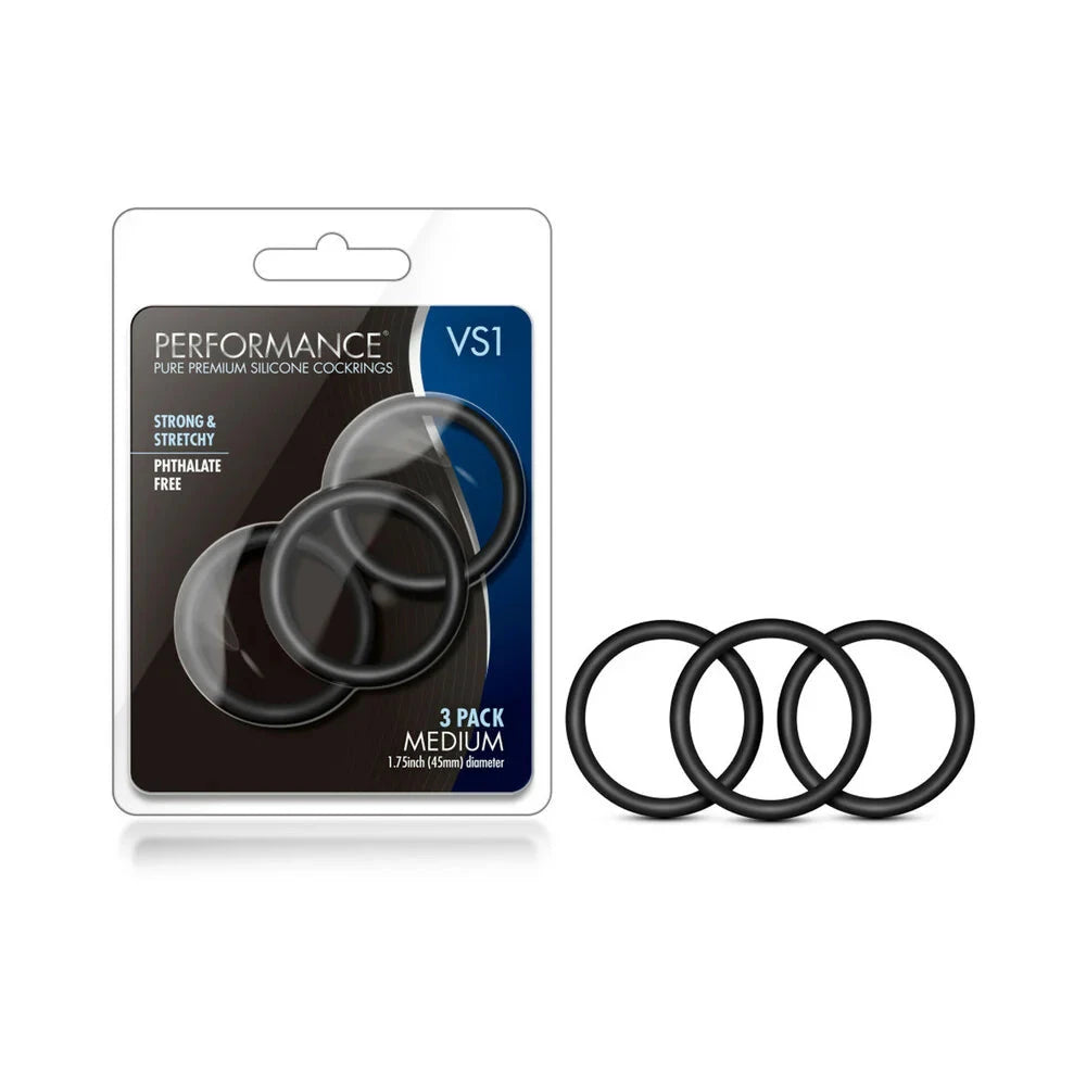 Performance VS1 Pure Premium Silicone Cockrings 3-Pack Medium Black by Cock & Balls