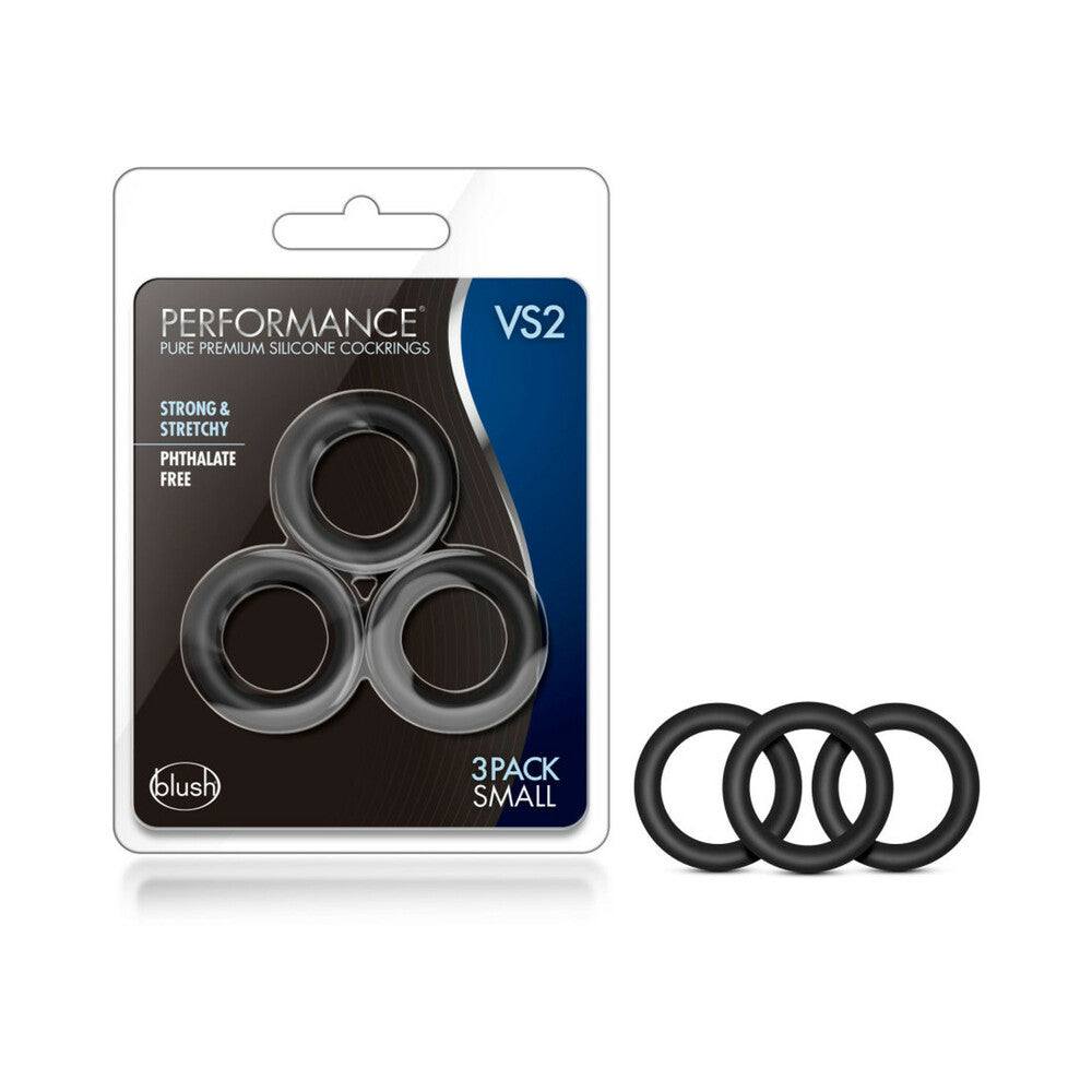 Performance VS2 Pure Premium Silicone Cockrings 3-pack small black strong stretchy phthalate-free male enhancement rings