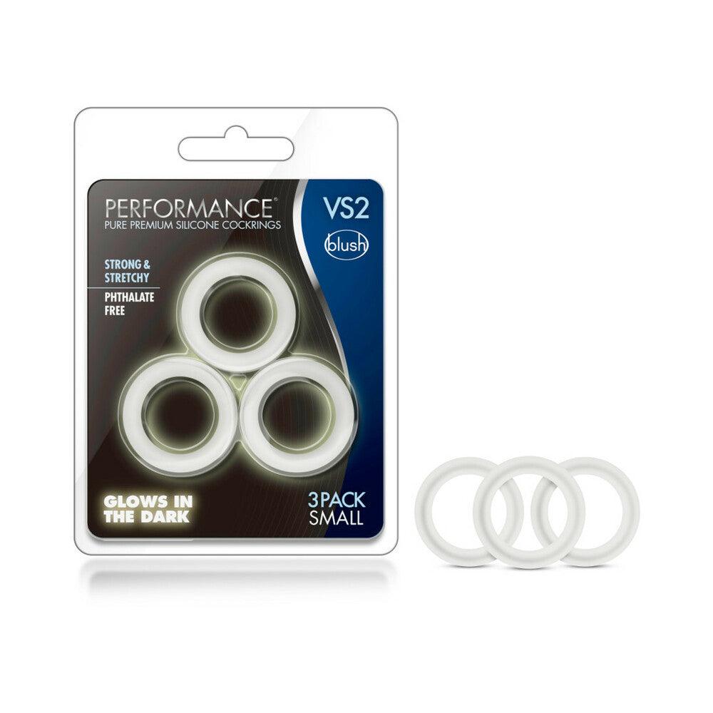 Performance VS2 Pure Premium Silicone Cockrings 3-pack small white strong stretchy glow in the dark male enhancement rings